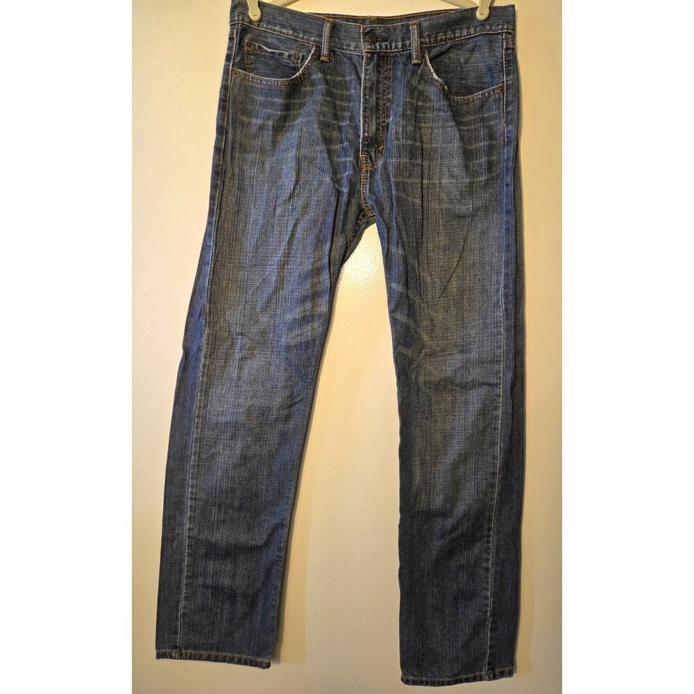 Levis 505 Men Jeans 34x34 Blue Mid Wash 100% Cotton Straight Regular Fit Denim